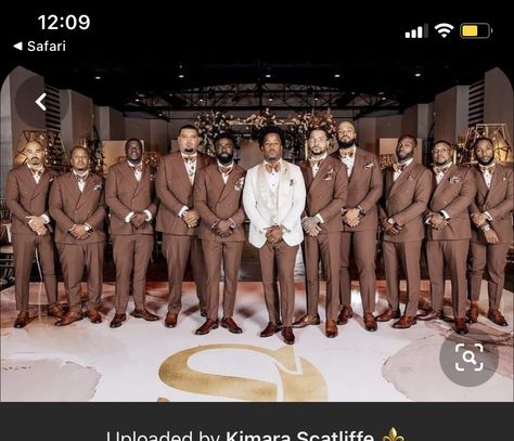 Brown Groomsmen Suits, Brown Groomsmen, Black People Weddings, Brown Wedding Themes, Ring Bearer Suit, Wedding Groomsmen Attire, Groom And Groomsmen Suits, Bronze Wedding, Flower Girl Gown