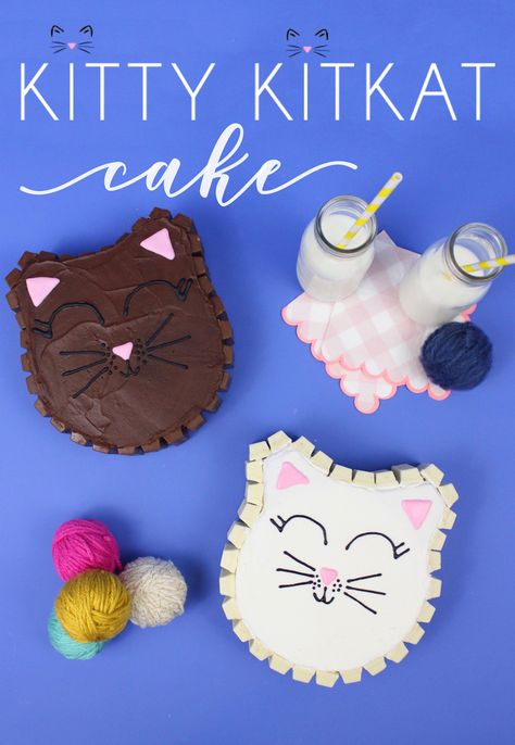 One of my favorite candies is a Kit Kat, which is why I think a Kit Kat Cake is possibly the best cake idea that ever was. And because who wants to stop with just a Kit Kats, we created this fun kitty cake recipe that is just about purrrfect. Kitty Kat Birthday Cake, Cami Cakes, Inexpensive Party Favors, Cat Invitations, Kitkat Cake, Kit Kat Cake, Cake Style, Kitty Cake, Cat Birthday Party