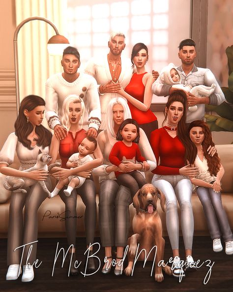 The McBrod Marquez - Family Portrait of 14 sims (8 adults, 2 infants, 1 kid, 1 toddler, 1 cat and 1 dog) Sims 4 Family Poses, Desert Luxe, Animation Photo, Sims 4 Couple Poses, Toddler Poses, Sims 4 Decades Challenge, Sims 4 Family, Family Portrait Poses, Dog Poses