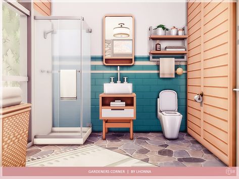 The Sims Resource - Gardeners Corner /No CC/ Sims 4 Bathroom No Cc, Sims 4 Bathroom Ideas No Cc, Sims 4 Bathroom Ideas, Bathroom Sims 4, Sims 4 Bathroom, Sims 4 No Cc, Living Room Sims 4, Sims Builds, Suburban House