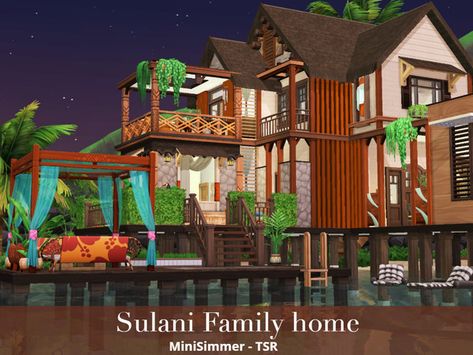 Sims 4 House Sulani, Sulani Family House Sims 4, Sulani Family Home, Sulani Homes Sims 4 No Cc, Sulani Homes Sims 4, Sims 4 Sulani Mansion, Sulani Beach House Sims 4, Jungle Adventure, Island Living