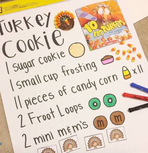 Thanksgiving Snack For School, Thanksgiving Cookies For Kids To Make, Thanksgiving Food Classroom, The Very Stuffed Turkey Book Activities, Special Ed Thanksgiving Activities, Friendsgiving Ideas For Preschool, Thanksgiving For Classroom, Thanksgiving Book And Craft, Turkey Kindergarten Activities