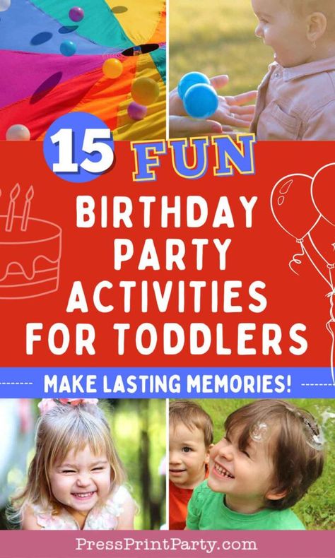 15 Fun Birthday Party Activities for Toddlers and Young Kids - Press Print Party 1st Birthday Games Party Activities, Party Activities For Toddlers, Birthday Party Activities For Toddlers, Fun Birthday Party Activities, Toddler Birthday Party Games, Kids Party Activities, Birthday Party Planner Printable, 1st Birthday Games, Freeze Dance