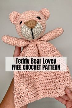 Learn how to make this adorable crochet bear lovey following this free pattern that includes step-by-step photos and a full video tutorial. Bear Lovey Crochet Free Pattern, Crochet Cuddler Free Pattern, Crochet Bear Lovey, Lovey Free Pattern, Crochet Lovey Free Pattern, Bear Lovey, Baby Lovies, Rummage Sale, Lovey Pattern