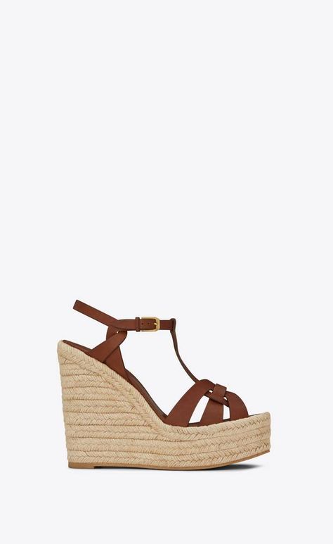 TRIBUTE espadrilles wedge in smooth leather | Saint Laurent United States | YSL.com Platform Espadrille Sandals, Strap Wedge, High Heel Wedges, Platform Espadrilles, Leather Espadrilles, Saint Laurent Paris, Espadrille Sandals, Womens Sandals Flat, Espadrille Shoes