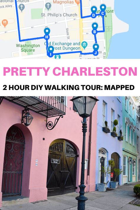 French Quarter Charleston - A self guided DIY Walking Tour! (2 hours) Charleston South Carolina French Quarter, Walking Charleston Sc, Charleston Walking Tour Map, The Battery Charleston Sc, Map Of Charleston Sc, French Quarter Map, Charleston South Carolina Restaurants, Charleston Sc Things To Do, Charleston Sc Restaurants