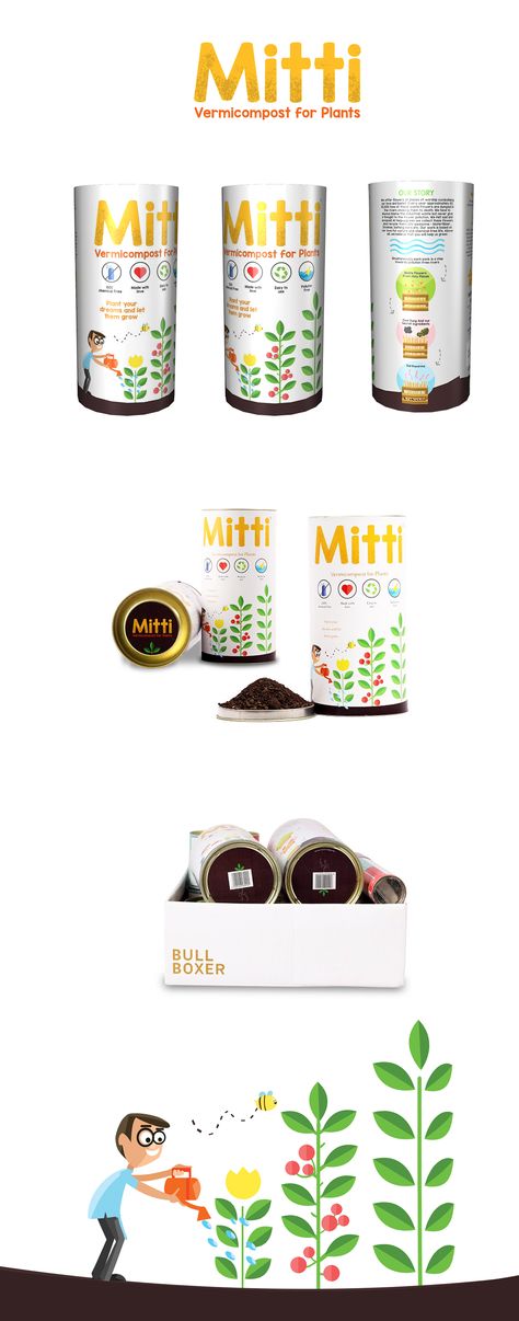 Package design for Mitti , vermicompost for plants handcrafted by HelpUsGreen Vermicompost Packaging, Chip Packaging, Bull Boxer, Packaging Design Inspiration, Package Design, Creative Studio, Packaging Design, Design Inspiration, Branding