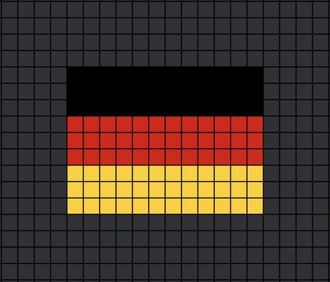 A pixel art template of the German flag. Minecraft Country Flag Banners, Animal Crossing Flag Designs Grid Easy, Pixel Art Football, Flags Pixel Art, Germany Flag Art, Cross Stitch Flags Of The World, Egyptian Flag, European Flags, Flag Cross Stitch