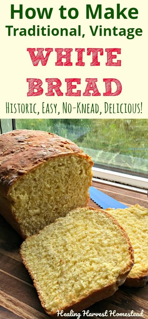 Yummy! Nothing warms the heart like fresh bread from the oven! This bread recipe dates back to the 1600's (or before), and it's just a perfect bread. It's a no-knead, easy, no-fail, historic bread recipe. Find out the directions for baking this traditional bread, and try it for yourself! You'll love it! #howtobakebread #breadrecipe #whitebread #whitebreadrecipe #oldfashionedbread #vintagebread #traditional #traditionalbread Vintage Skills, Muffins Cake, Pastry Bread, Homestead Style, Homestead Kitchen, Knead Bread Recipe, White Bread Recipe, Bakery Foods, Traditional Cooking