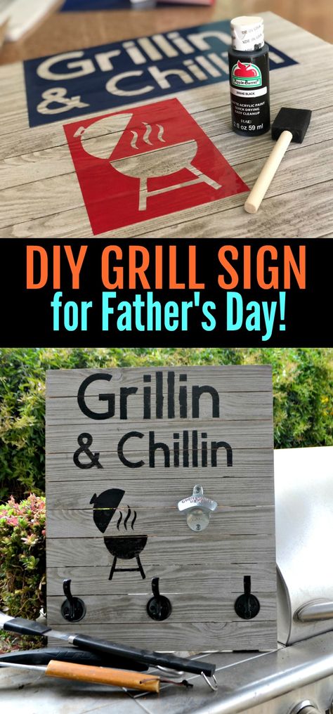 Make dad a special sign that hangs all his grilling tools this Father's Day! Grill Sign, Bbq Signs, Best Friends Brother, Diy Gifts For Dad, Gifts For Teen Boys, Best Gifts For Him, Diy Father's Day Gifts, Fathers Day Quotes, Father's Day Diy