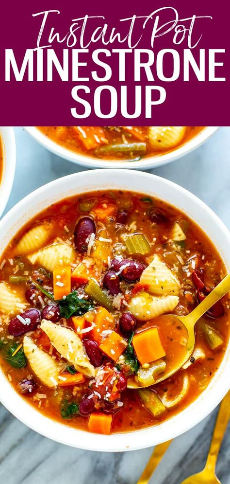 Instant Pot Minestrone Soup, Food Motion, Instant Pot Minestrone, Veggie Ideas, Veggie Recipe, Minestrone Soup Recipe, Parmesan Rind, Leafy Green Salads, Instant Pot Soup Recipes