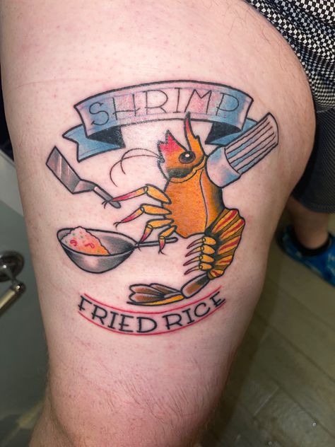 Shrimp Frying Rice Tattoo, Shrimp Tattoo, P Tattoo, One Piece Tattoos, Shrimp Fried Rice, Chefs Hat, Tattoo Inspo, Traditional Tattoo, Tatting