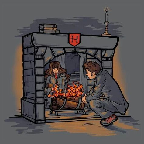 Dr. Who - Harry Potter mash-up! Doctor Who Art, 10th Doctor, Fandom Crossover, Wibbly Wobbly Timey Wimey Stuff, The Fireplace, Timey Wimey Stuff, Nerd Alert, Superwholock, Dr Who