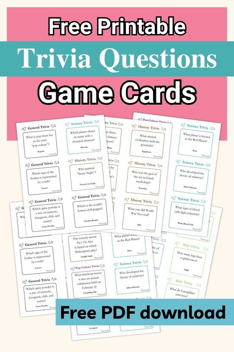 Play a trivia quiz at home or school with our printable trivia game cards! Choose a quiz leader, form teams, and get ready for fun with our free printable sheets. Printable Trivia Games, History Trivia Questions, Challenging Riddles, Trivia Questions For Kids, Geography Trivia, Pop Culture Trivia, Science Trivia, Printable Craft Templates, Free Educational Printables