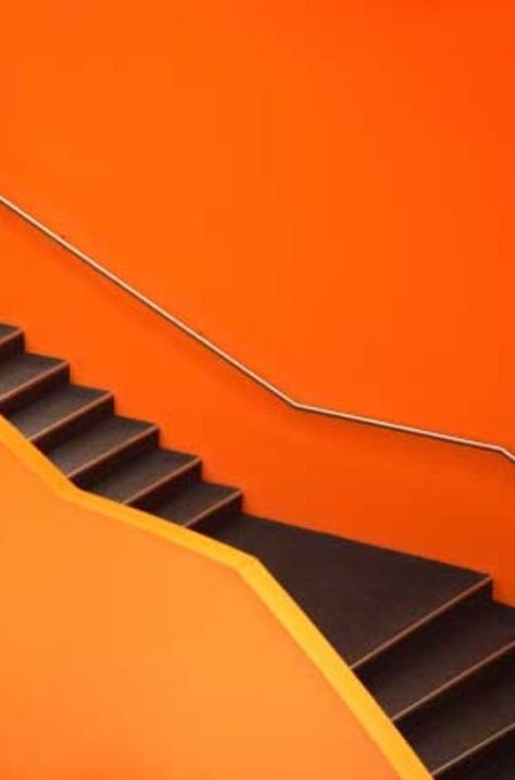 Orange Staircase, Orange Stairs, Orange Brown Aesthetic, Contemporary Stairs Design, Simple Stairs, Orange Interiors, Smile White, Black Stairs, Contemporary Stairs