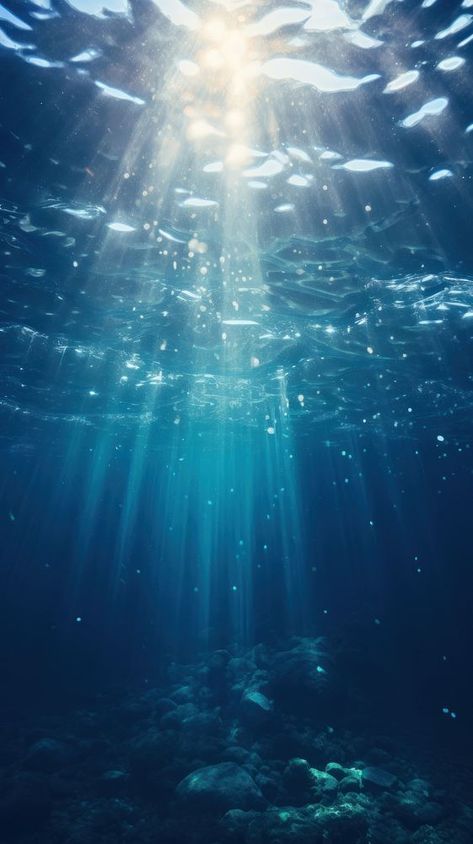 Underwater sunlight sea outdoors. | premium image by rawpixel.com Moon Under The Sea, Sun Glistening On Water, Underwater Graphic Design, Open Ocean Underwater, Ocean Background Underwater, Sea Lockscreen, Underwater Sunlight, Under The Sea Aesthetic, Deep Sea Painting