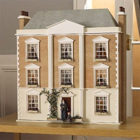 Dolls House Emporium Montgomery Hall Kit Front Doors Uk, Wooden Dollhouse Kits, Georgian Style Homes, Georgian Mansion, Doll House Plans, Dolls House Interiors, House Front Door, Modern Dollhouse, Dollhouse Kits