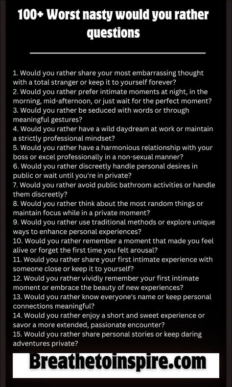 Evil Questions To Ask, Would You Rather Questions Juicy, Spicy Would You Rather Questions, Juicy Would You Rather Questions, Euphoria Birthday, Questions To Ask People, Couples Games, Relatable Relationship, 30 Day Writing Challenge