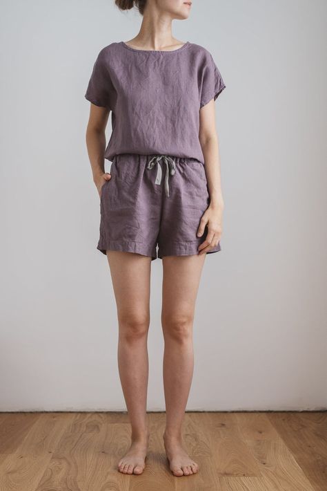 Linen pajamas/ Linen sleepwear/ Linen shorts/ Linen | Etsy Linen Sleepwear, Lavender Linen, Shorts And Top, Linen Shorts Women, Linen Pajamas, Linen Fashion, Pajamas Comfy, Top And Pants Set, Fabric Strap