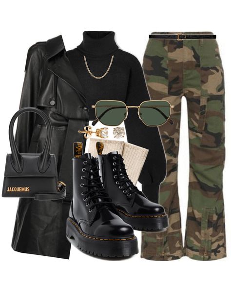 Cargo Boots Outfit, Marten Boots Outfits, Army Pants Outfit Black Women, Brown Combat Boot Outfits, Black Outfits For Winter, Doc Martens Outfit Black Women, Black Combat Boots Outfit Winter, Styling Combat Boots Outfit Ideas, Army Boots Outfit