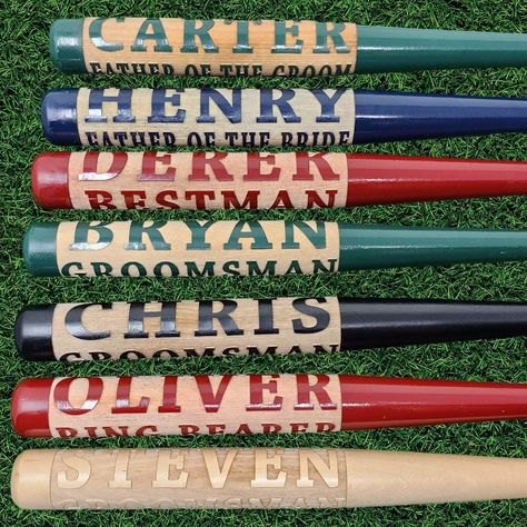 Baseball Engraving Ideas, Groomsmen Proposal Baseball, Cheap Groomsmen Gifts, Engraved Beer Mugs, Groomsman Proposal Box, Ring Bearer Proposal, Ring Bearer Gift, Bat Ring, Groomsmen Proposal Gifts