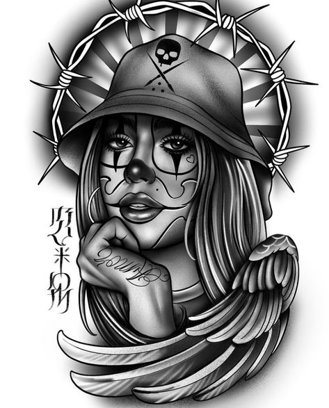 Unusual Tattoo Ideas Men, Cholo Style Tattoo, Chicana Tattoo Design, Chicano Tattoo Ideas, Character Design Concept Art, Catrina Tattoo, Girl Arm Tattoos, Prison Art, Chicano Style Tattoo