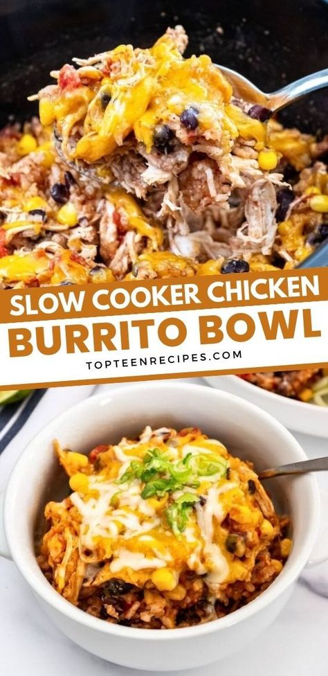 Crockpot Chicken Burrito Bowl, Slow Cooker Chicken Burrito Bowl, Chicken Burrito, Chicken Burrito Bowl, Just Bake, Burrito Bowl, Slow Cooker Chicken, My Husband, Slow Cooker