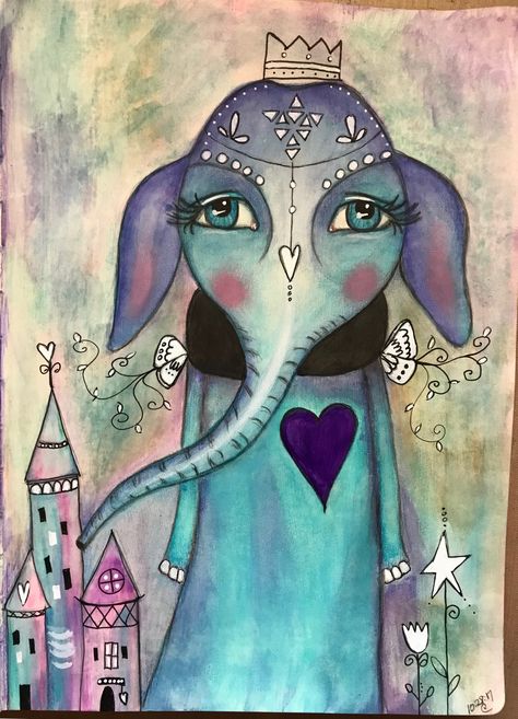 Lifebook 2017 with Tamara Laporte@ willowing.org Neo color ll, acrylics,paint pen Fantasy Doodles, Tamara Laporte, Whimsical Faces, Whimsical Art Journal, Happy Painting, Animal Canvas Art, Whimsical Artwork, Life Book, Elephant Art