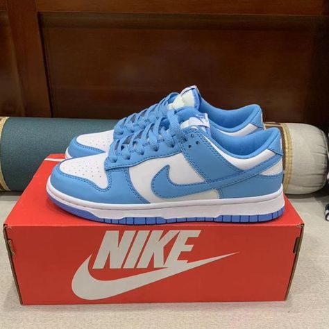 Nike Dunk Low University Blue University Blue Dunks Outfit, Nike University Blue, Nike Dunk Low University Blue, Dunk Low University Blue, Blue Nikes, Nike Shoes Blue, Custom Sneakers Diy, Pretty Sneakers, Youth Camp