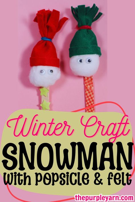 snowman craft with popsicle stick and felt hat Winter Craft Ideas, Purple Yarn, Make A Snowman, Snowman Hat, Winter Craft, Winter Crafts For Kids, A Craft, Winter Crafts, Felt Hat