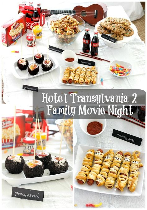 Hotel Transylvania 2 Movie, Family Movie Night Themes, Family Movie Night Snacks, Disney Themed Movie Night, Disney Movie Night Food, Snack Mix Recipe, Disney Movie Night Dinner, Movie Night Dinner, Salty Sweet Snacks