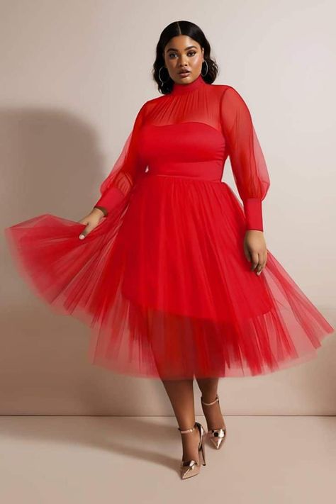 20 Christmas Party Outfit Ideas » Lady Decluttered Plus Size Red Outfits, Red Plus Size Dress, Plus Size Red Dress, Winter Tips, Dresses Occasion, Delta Girl, Plus Size Party, Midi Dress Elegant, Red Season