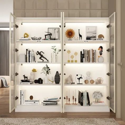 Display Action Figure | Wayfair Wood Trophies, Display Cabinet Modern, Storage Bookcase, Glass Display Case, Cabinet Dimensions, Curio Cabinet, School Furniture, Wood Display, Bookcase Storage