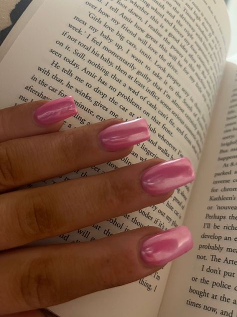 Chrome Pink Square Nails, Pink Chrome Nails Coffin Shape, Pink Chrome Coffin Nails, 17 Birthday Nails, Pink Chrome Nails Square, Pink Nails With Chrome, Regular Nails, Weekend Nails, White Tip Acrylic Nails