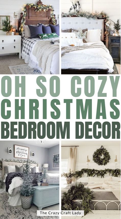 Oh so Cozy Christmas Bedroom Decor Winter Decor For Bedroom, Winter Bedroom Ideas Farmhouse, Farmhouse Bedroom Christmas Decor, Headboard Christmas Decor, Christmas Decor Ideas For Bedroom Farmhouse, Decorating Bedrooms For Christmas, Winter Bedroom Decor Ideas, Christmas Bedrooms Ideas, Decorating A Bedroom For Christmas