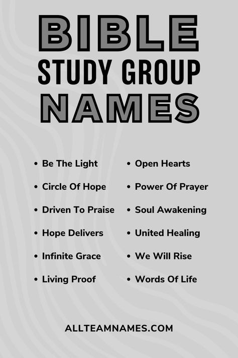 bible study group names list Names For Bible Study Groups, Bible Study With Friends Plan, Bible Study Names Ideas, Cute Bible Study Group Names, Christian Brand Names, Bible Study Group Names Ideas, Study Group Names Ideas, Starting A Bible Study Group, Christian Podcast Name Ideas