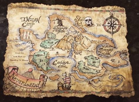 Neverland Map, Neverland Nursery, Peter Pan Nursery, Pirate Room, Pirate Treasure Maps, Disney Decor, Treasure Maps, Fantasy Map, Vintage Art Prints