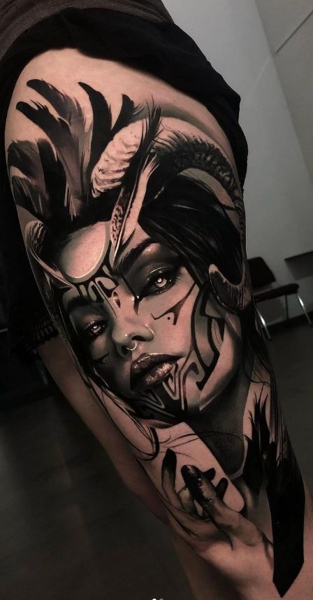 Portrait Surrealism, Surrealism Tattoo, World Famous Tattoo, Realism Portrait, Valkyrie Tattoo, Mujeres Tattoo, Backpiece Tattoo, World Famous Tattoo Ink, Surreal Tattoo