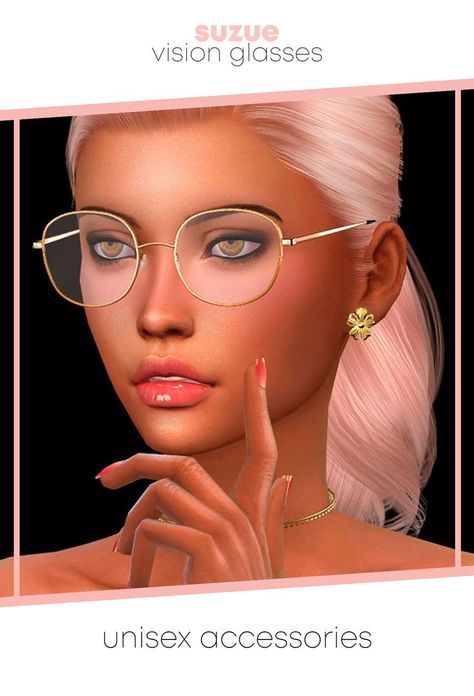 Sims4 Glasses Cc, Circular Glasses, Sims Stories, Double Piercing, Princess Earrings, Vision Glasses, Cat Ears Headband, Gold Glasses, Ts4 Cc