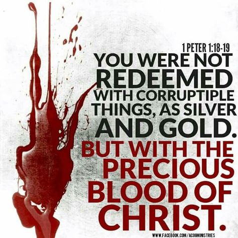 I Peter‬ ‭1:18-19‬ ‭NKJV “knowing that you were not redeemed with corruptible things, like silver or gold, from your aimless conduct received by tradition from your fathers, but with the precious blood of Christ, as of a lamb without blemish and without spot.” ‭‭ Blood Of Jesus, Blood Of Christ, Ayat Alkitab, Favorite Bible Verses, 1 Peter, Lord Jesus Christ, Verse Quotes, Scripture Verses, Bible Verses Quotes