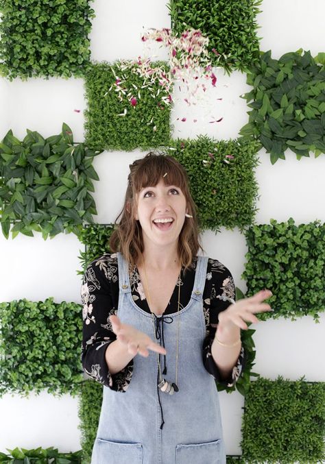 DIY Greenery Wall - The Merrythought Diy Greenery Wall, Greenery Wall Backdrop, Diy Greenery, Strawberry Tarts, Selfie Wall, Greenery Wall, Floral Chandelier, Statement Wall, Wall Backdrops