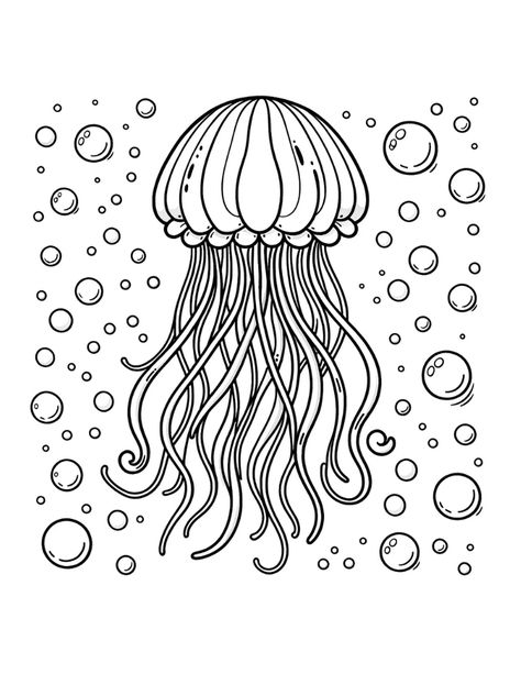 Free Cute Jellyfish Coloring Pages For Kids Jellyfish Svg Free, Jelly Fish Coloring, Coloring Pages Turtle, Jellyfish Coloring, Flamingo Coloring Page, Fun Doodles, Cute Jellyfish, Coloring Printables, Turtle Coloring Pages