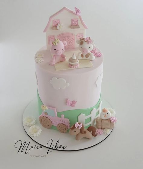 Farm Theme First Birthday Cake, Farm Baby Shower Cake, Pink Farm Animal Birthday Cake, Pink Farm Smash Cake, Pink Farm Cake, Girly Farm Cake, Girly Farm Animal Cake, Pink Farm Cake Topper, Zoo Birthday Cake