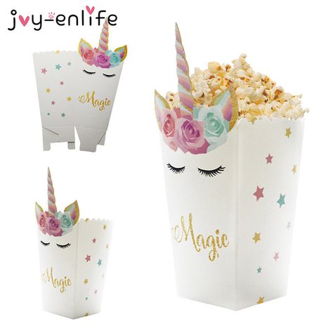 JOY ENLIFE 6pcs DIY Unicorn Theme Popcorn Boxes Birthday Party Decoration Unicorn Party Popcorn Bags Baby Shower Kids Favors-in Gift Bags & Wrapping Supplies from Home & Garden on Aliexpress.com | Alibaba Group Popcorn Box Diy, Diy Unicorn Birthday Party, Diy Unicorn Cake, Candy Bar Bags, Paper Popcorn, Party Popcorn, Cheap Gift Bags, Popcorn Boxes, Popcorn Party