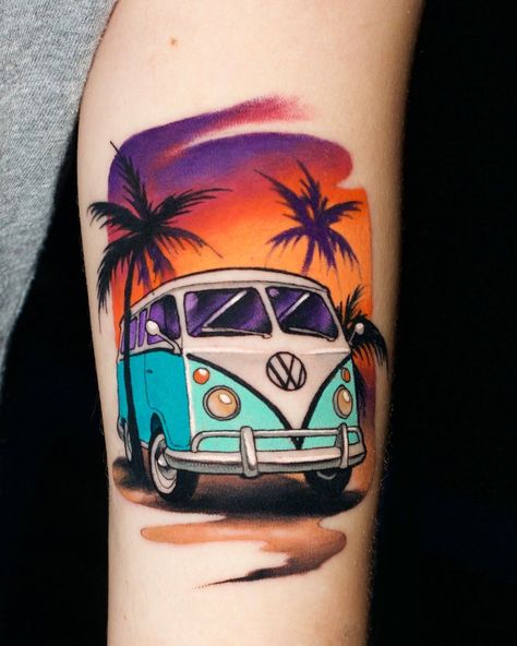 Vw Tattoo, Watch Tattoo Design, Hippie Tattoo, Bamboo Tattoo, Flower Tattoo Drawings, Rainbow Tattoos, Palm Tattoos, Cool Forearm Tattoos, Kawaii Tattoo