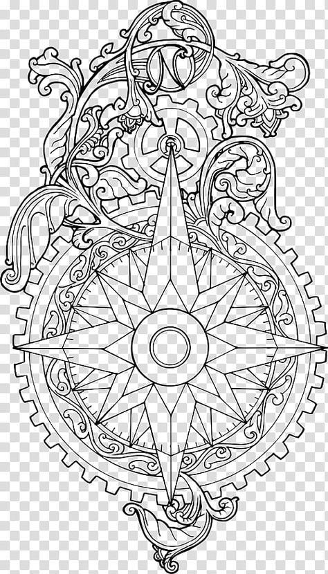 D&d Drawings, Compass Rose Drawing, Star Illustration Design, Compass Drawings, Compass Design Art, Compass Drawing Design, Gears Drawing, Compass Png, Compass Rose Art