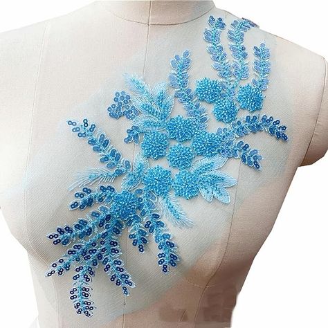 Amazon.com: 3D Flower Lace Floral Fabric Beads Embroidered Gown Appliques Sew Patches for Wedding Decoration Dress DIY (blue) : Arts, Crafts & Sewing Sew Patches, Gown Ideas, Flower Lace, Fabric Beads, Diy Dress, Crafts Sewing, Floral Fabric, Wedding Decoration, Appliques