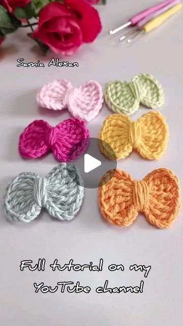 Samia Alexan on Instagram: "Bow / crochet bows / mini bow  Feeling crafty with this darling crochet bow! Handmade with love to elevate any look.   🧶 The full tutorial is on my YouTube channel Samia Alexan crochet  ✨ YouTube link in bio  💕 Follow Me 💕   #CrochetInspiration #DIYFashion  #crochet #crochetersofinstagram  #crochetbow #crochetbows #crochetfreepattern #crochetaddict #crochetlovers #crochetpattern #howtocrochet #handmade #handemadewithlove #crochetaddict #crochetaddicted #crochetaddiction #howtocrochet" Bow Crochet, Crochet Bow, Crochet Bows, Mini Bow, Crochet Youtube, Yarn Thread, Crochet Baby Clothes, Mini Bows, Crochet Lovers