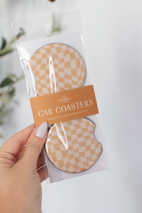 Boho Checkered Car Coasters -  #Boho #Car #Checkered #Coasters Car Personalization Interior, Car Coaster Packaging Ideas, Car Decorations Interior Aesthetic Boho, Cute Things For Your Car, Beachy Car, Car Organisation, Mom Cars, Glowforge Aura, Car Must Haves