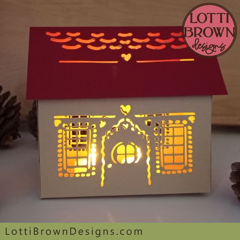 papercraft gingerbread house craft tutorial for Cricut Christmas Cricut Free, Paper Gingerbread House, Gingerbread House Craft, Battery Tea Lights, Paper Lantern Lights, House Craft, Christmas Cricut, Christmas Crafting, Christmas Svg Files